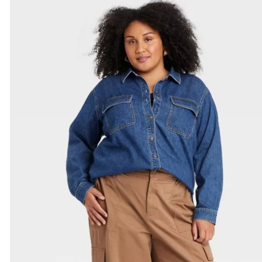 Ava & Viv Long Sleeve Denim Button-down Shirt